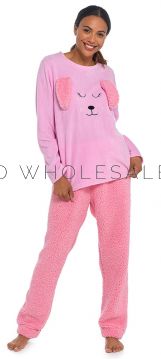 Ladies Rabbit 3D Details Microfleece Top & Sherpa Bottoms Pyjama Set by Foxbury 6 Pieces