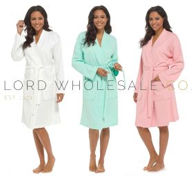 Ladies 100% Cotton Textured Knitted Waffle Wrap Dressing Gown by Tom Franks 6 Pieces