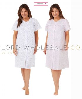 07-MA40918-Ladies Short Sleeve Swirl Leaf Button Through Nightdress MN12 by Marlon