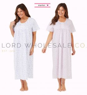 Ladies Polycotton Short Sleeve Long Length Swirl Leaf Nightdress MN145 by Marlon