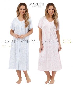 02-MA44268-Wholesale Ladies Polycotton 45" Linear Floral White Ground Longer Length Nightdress by Marlon