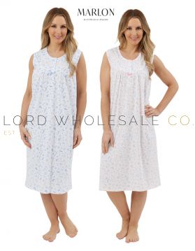 05-MA44296-Wholesale Ladies 100% Jersey Cotton Harvest Floral Built Up Shoulder 42" Nightdress by Marlon