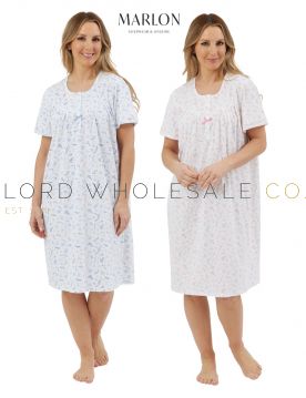 05-MA44297-Wholesale Ladies 100% Jersey Cotton Harvest Floral 40" Short Sleeve Nightdress by Marlon