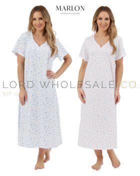 05-MA44323-Wholesale Ladies 100% Jersey Cotton Harvest Floral 48" Longer Length Short Sleeve Nightdress by Marlon