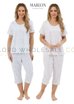 Ladies 100% Jersey Cotton Harvest Floral Cropped 3/4 Pyjamas by Marlon