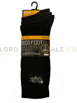 Men's Black Cotton Rich Super Stretch Big Foot Socks 4 x 3 Pair Pack