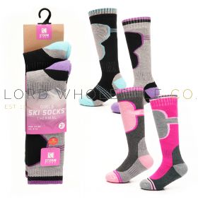 12-SK1169-Girls Assorted Thermal Ski Socks by Storm Ridge