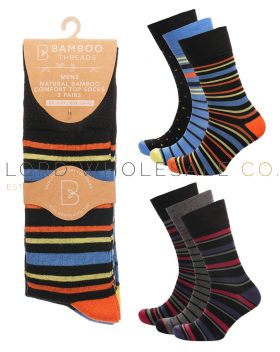 Men's Assorted Stripes Non Elastic Bamboo Socks by Bamboo Threads 4 x 3 Pair Packs