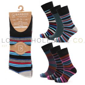 Men's Colourful Stripes Assorted Non-Elastic Bamboo Socks by Bamboo Threads 4 x 3 Pair Packs