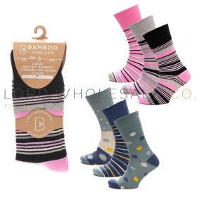 Ladies Stripes/Spots Assorted Bamboo Socks by Bamboo Threads 4 x 3 Pair Packs