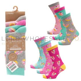 Ladies Cake & Cocktails Assorted Bamboo Novelty Socks by Bamboo Threads 4 x 3 Pair Packs