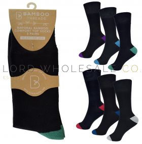 Men's Bamboo Non-Elastic Coloured H&T Socks by Bamboo Threads 12 x 3 Pair Packs