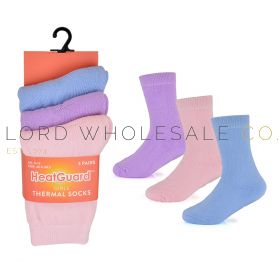 Girls 3pk Plain Thermal Socks by Heatguard 12 x 3 Pair Packs