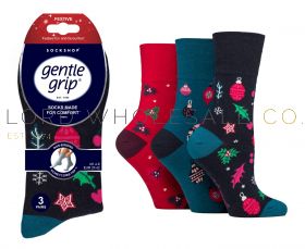 Ladies Festive Xmas Merry & Bright Gentle Grip Socks by Sock Shop