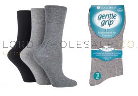 DIABETIC Ladies Black and Charcoal Gentle Grip Socks by Sock Shop