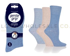 Ladies Eva Plain Denim Gentle Grip Socks by Sock Shop 3 Pair Pack