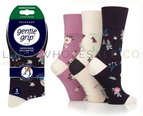 12-SOLRM42G3-BAMBOO Ladies Botanical Bloom Gentle Grip Socks by Sock Shop