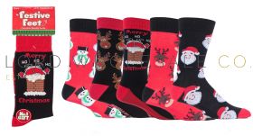 Men's Cotton Rich Christmas Design Novelty Socks by Festive Feet 4 x 3 Pair Pack