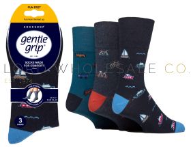 06-SOMRF007H3-Men's Fun Feet Vehicle Gentle Grip Socks by Sock Shop 4 x 3 Pair Pack 