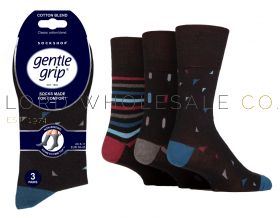 06-SOMRJ641H3-Men's New World Geometric Gentle Grip Socks by Sock Shop 3 Pair Pack