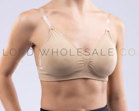 01-NUDECLEARBACKBRA-Ladies V Neck Nude Seamless Clear Back Bra With Extra Clear Straps by Silky Dance