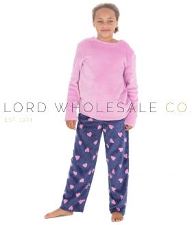 03-15C647-Girls Heart Printed Fleece Pyjama Lounge Set by Forever Dreaming 6 Pieces