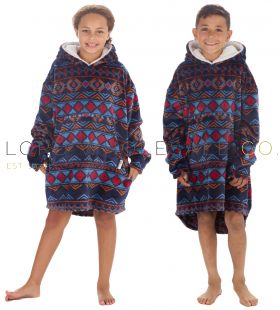 03-18C876-Children's Aztec Tribal Oversize Hoodie Loungers by Huggable Hoodie