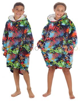 03-18C878-Children's Graffiti Oversize Hoodie Loungers by Huggable Hoodie