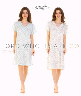 02-25251-Ladies Pleated Susan Short Sleeve Cotton Rich Nightdress by La Marquise 8 Pieces