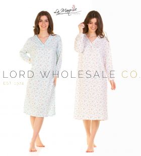 Ladies Pleated Susan Long Sleeve Cotton Rich Nightdress by La Marquise 8 Pieces