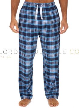 03-31B1930-Men's Blue Check Yarn Dyed Woven Flannel Open Hem Lounge Pants by Cargo Bay 12 Pieces