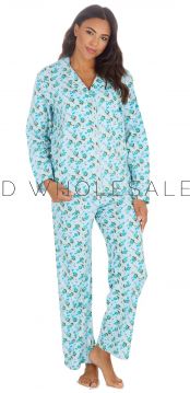 02-34B2000-Ladies Blue Floral 100% Cotton Long Sleeve Pyjamas by Countess Christie 5 Pieces