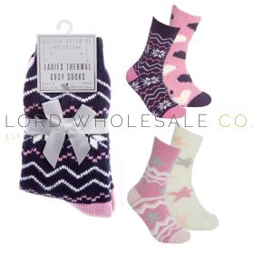 Ladies Fairisle/Star Cosy & Brushed Bed Socks With Grippers by Forever Dreaming 6 x 2 Pair Pack