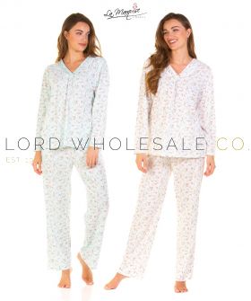 Ladies Pleated Susan Long Sleeve Cotton Rich Pyjamas by La Marquise 8 Pieces