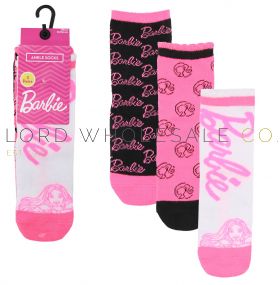 06-BAR/SK/01-Girls 3pk Barbie Ankle Socks 12 x 3 Pair Pack