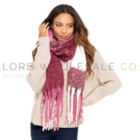 Ladies Checked Pink Chunky Scarf by Foxbury 6 Pieces