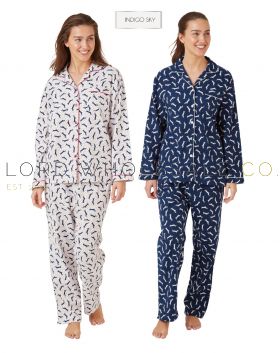 03-IN42410-Ladies 100% Cotton Sausage Dog Print Wincey Pyjamas by Indigo Sky