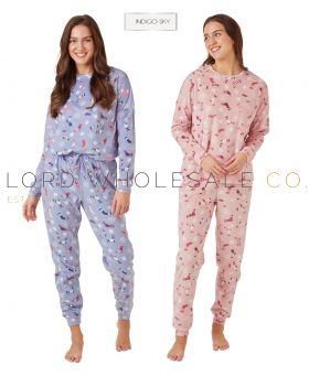 Ladies Soft Feel Sock & Snowflakes Polished Fleece Pyjamas by Indigo Sky