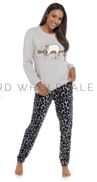 Ladies Fleece Sloth Pyjama Set With Printed Bottoms by Foxbury 6 Pieces