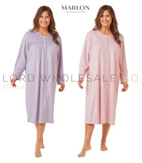 Ladies Plain Soft & Cosy Long Sleeve Polished Fleece Nightdress by Marlon