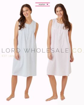 02-MA43770-Ladies 100% Cotton Built Up Shoulder Seersucker Striped Nightdress by Marlon