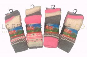 Ladies Four Seasons Pink & Grey Fairisle Boot Socks 4 x 3 Pair Pack