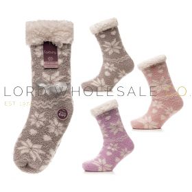 Ladies Fairisle Print Cosy Slipper Socks With Grippers by Foxbury 6 Pieces