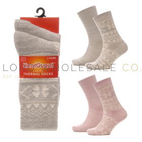 Ladies 2pk Soft Fairisle Thermal Socks by Heatguard 4 x 2 Pair Pack