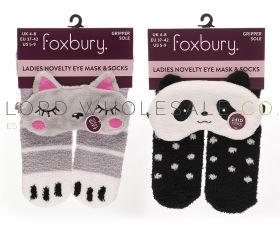 Ladies Novelty Eye Mask & Sock Set By Foxbury 4 Pieces