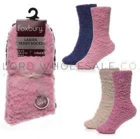 Ladies 2pk Teddy Fleece Bed Socks by Foxbury 6 x 2 Pair Pack