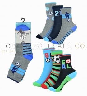 Boys 3pk Football Design Socks by Bertie & Bo 12 x 3 Pair Pack