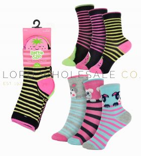 Girls 3pk Dog/Fruit Design Socks by Bertie & Bo 12 x 3 Pair Pack