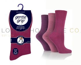 Ladies Plain Pink & Purple Mix Gentle Grip Socks by Sock Shop 3 Pair Pack