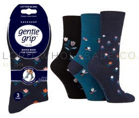 Ladies Graceful Garden Gentle Grip Socks by Sock Shop 3 Pair Pack